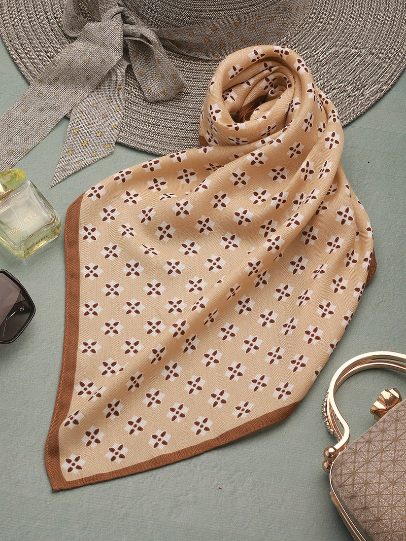 WovenElegance Herringbone Weave Small Square Scarf