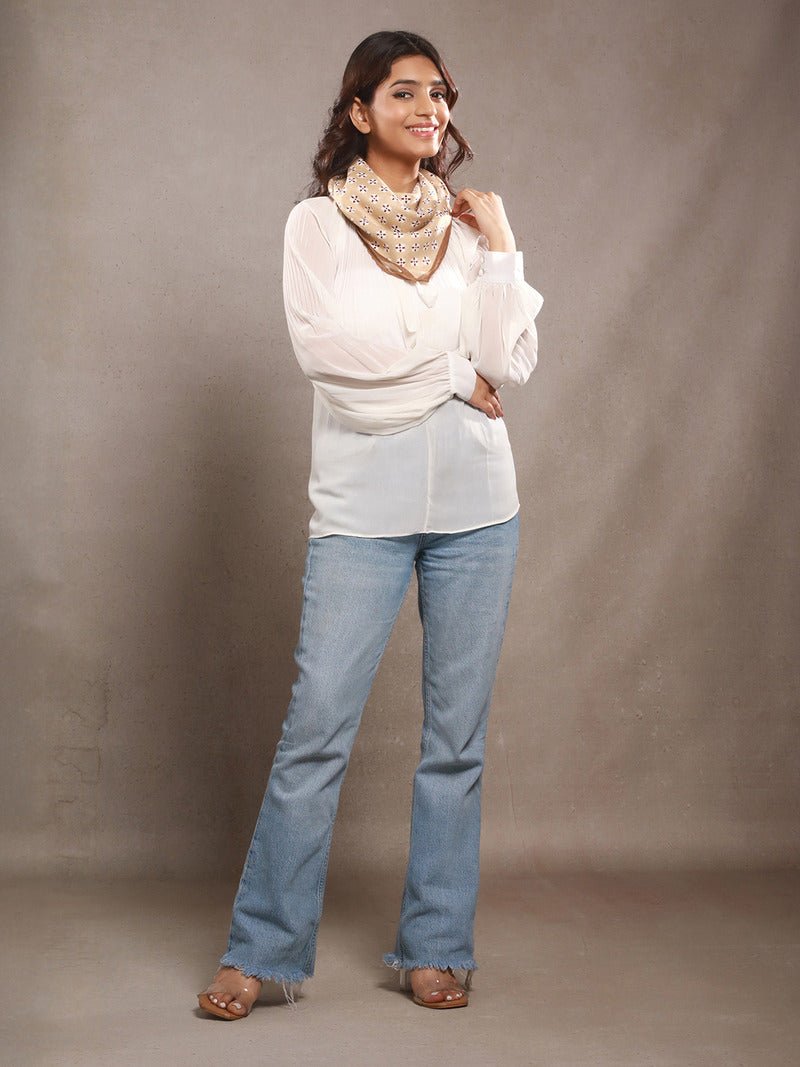 CrossKulture - WovenElegance Herringbone Weave Small Square Scarf side model view