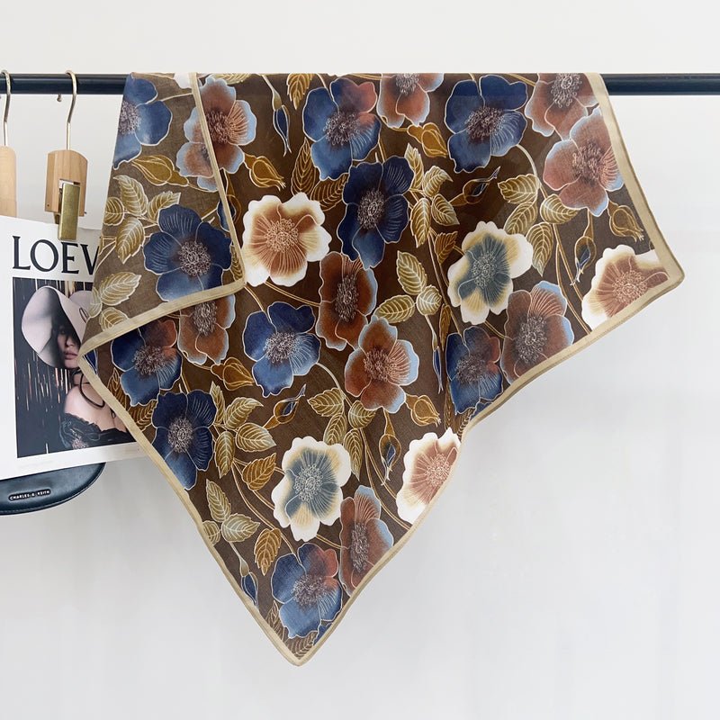 CrossKulture - WovenWhispers Herringbone Weave Small Square Scarf hanging on a handle bar
