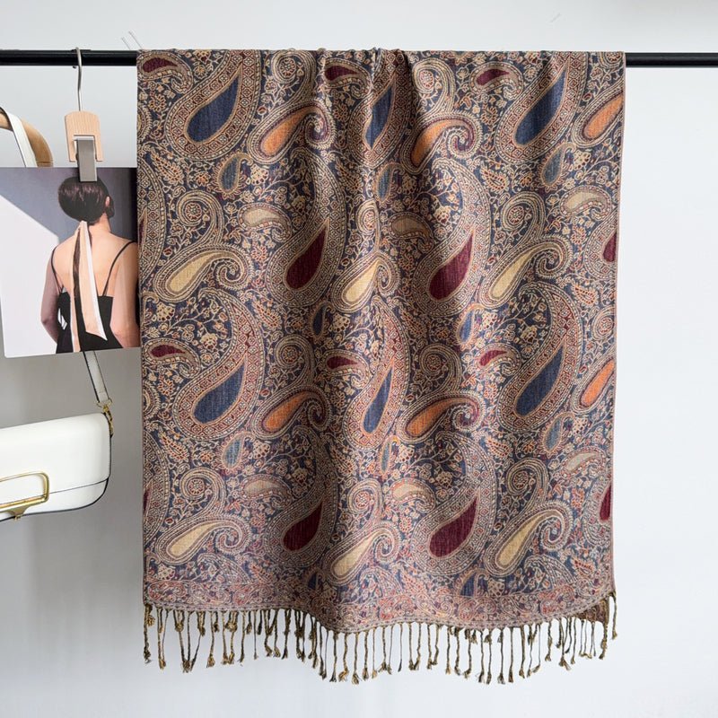 CrossKulture - PaisleyVine lightweight modal scarf hanging on a handle bar