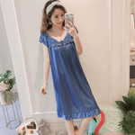 CrossKulture - NightfallGlow Satin Nightwear Dark Blue front model view