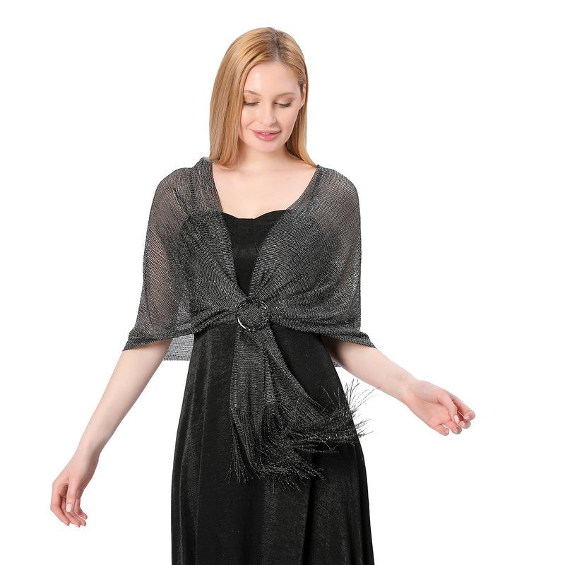 CrossKulture - SilverShadow shimmer stole front model view