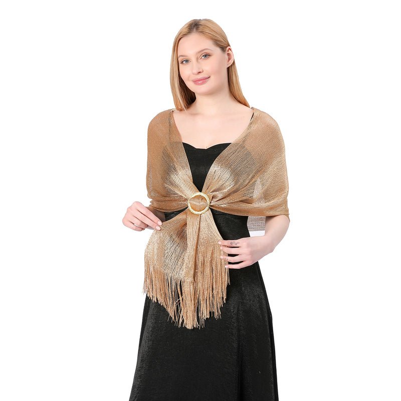 CrossKulture - GlitteringGold shimmer stole front model view