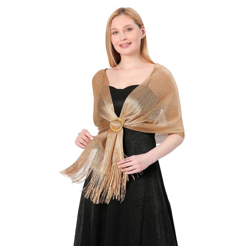 CrossKulture - GlitteringGold shimmer stole front model view