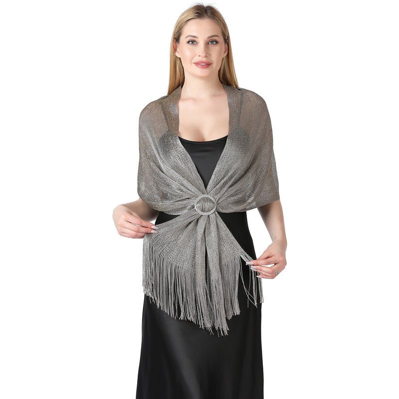 CrossKulture - SilverMist shimmer stole front model view