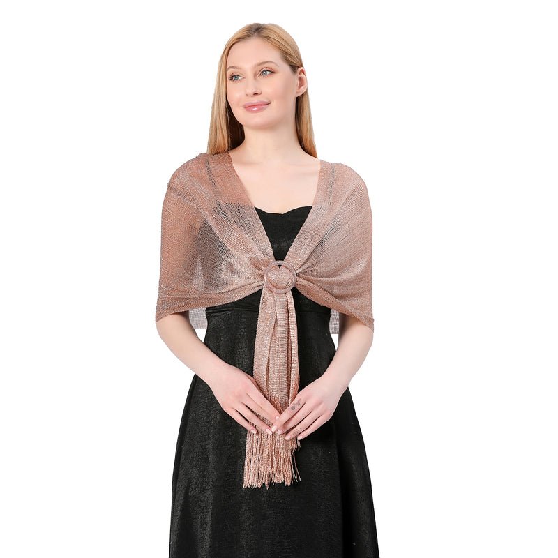 CrossKulture - ChampagneGlam shimmer stole front model view
