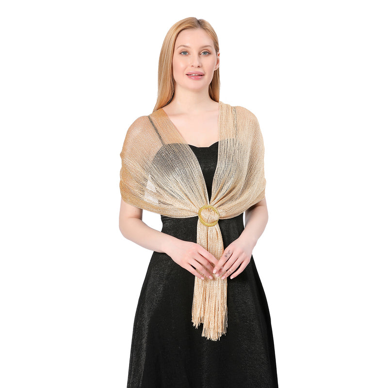 CrossKulture - MoltenGold shimmer stole front model view