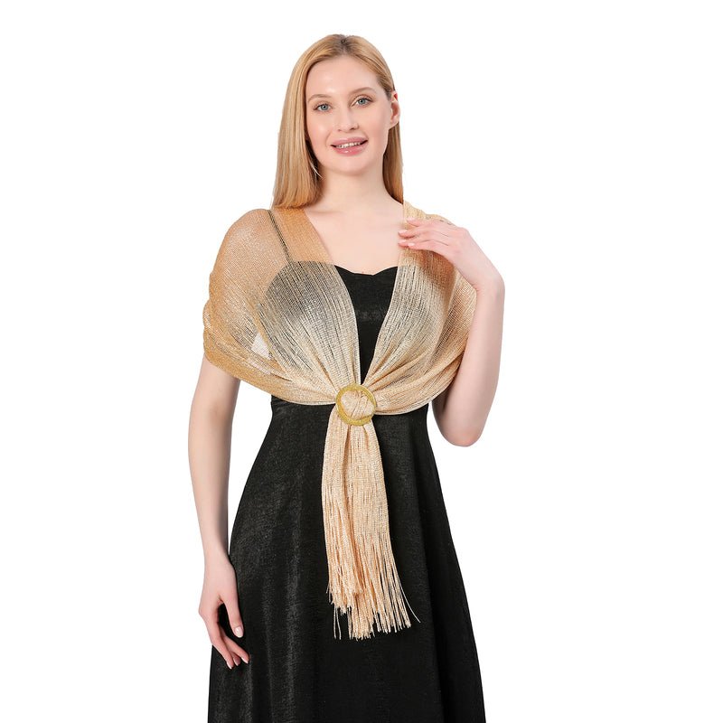CrossKulture - MoltenGold shimmer stole front model view
