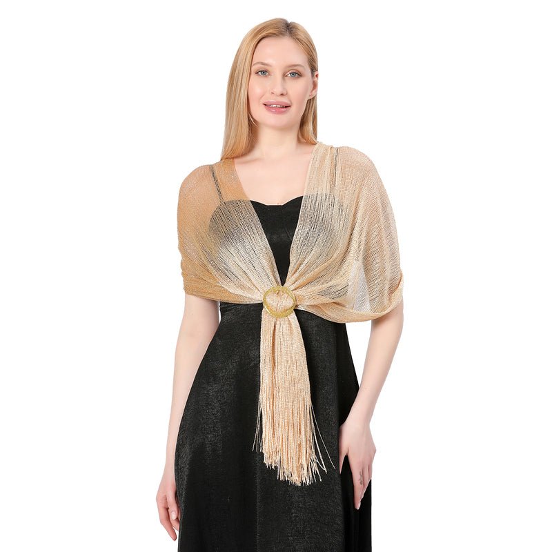 CrossKulture - MoltenGold shimmer stole front model view