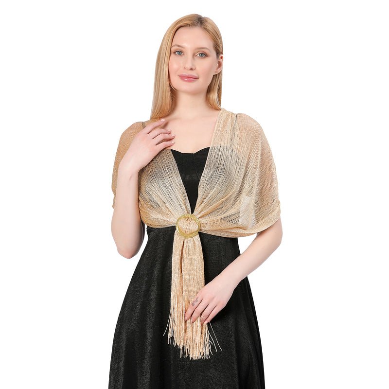 CrossKulture - MoltenGold shimmer stole front model view