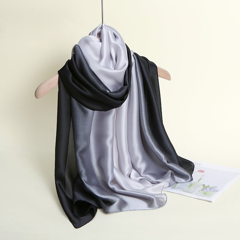 CrossKulture - RoyalMonsoonMood Gradient Grey Long Satin Scarf round style view on hanger