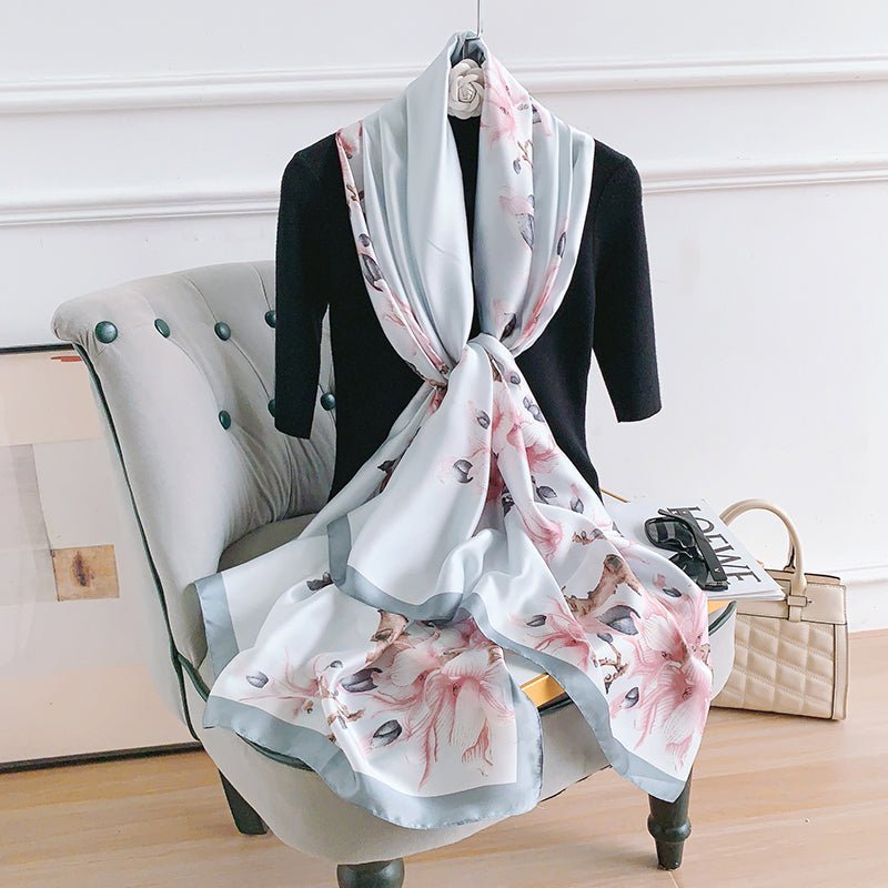 CrossKulture - DivineZion Long Satin Scarf Grey Pink styled on a hanger view