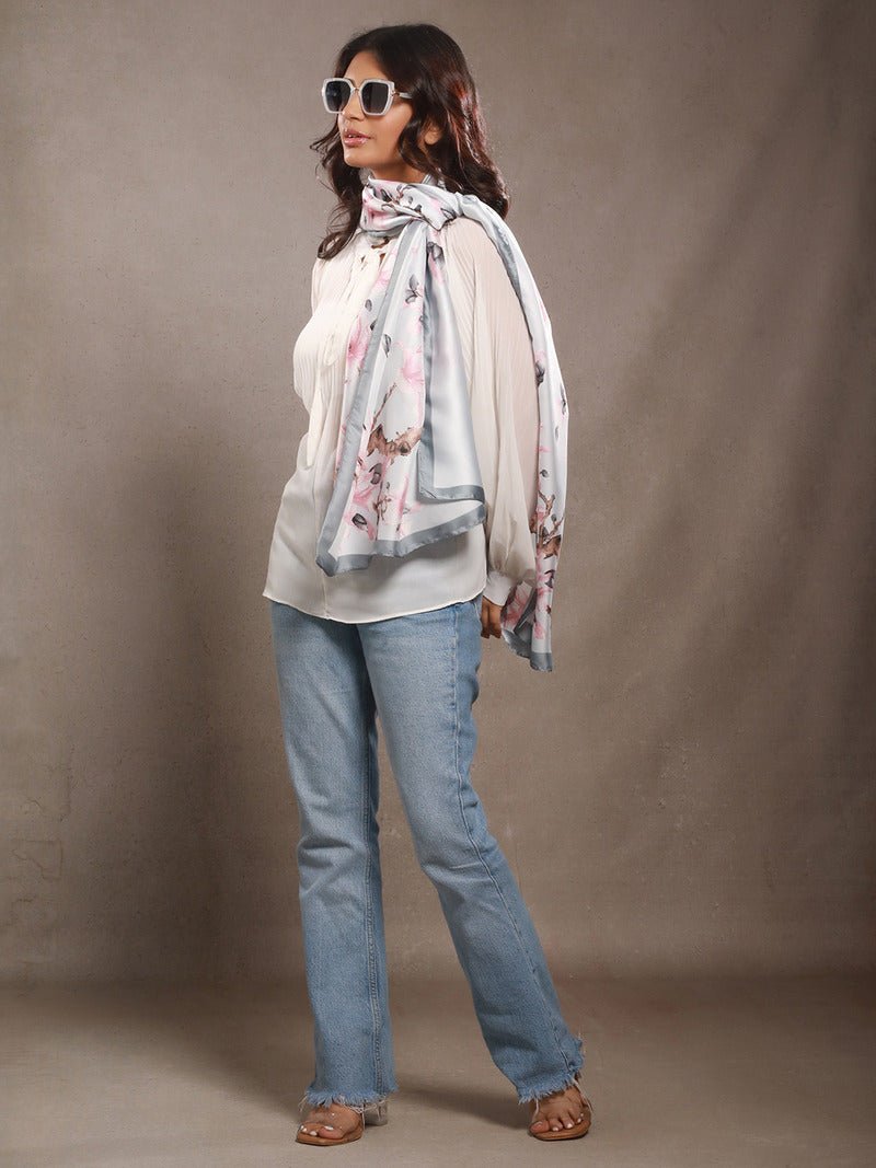 CrossKulture - DivineZion Long Satin Scarf Grey Pink side model view