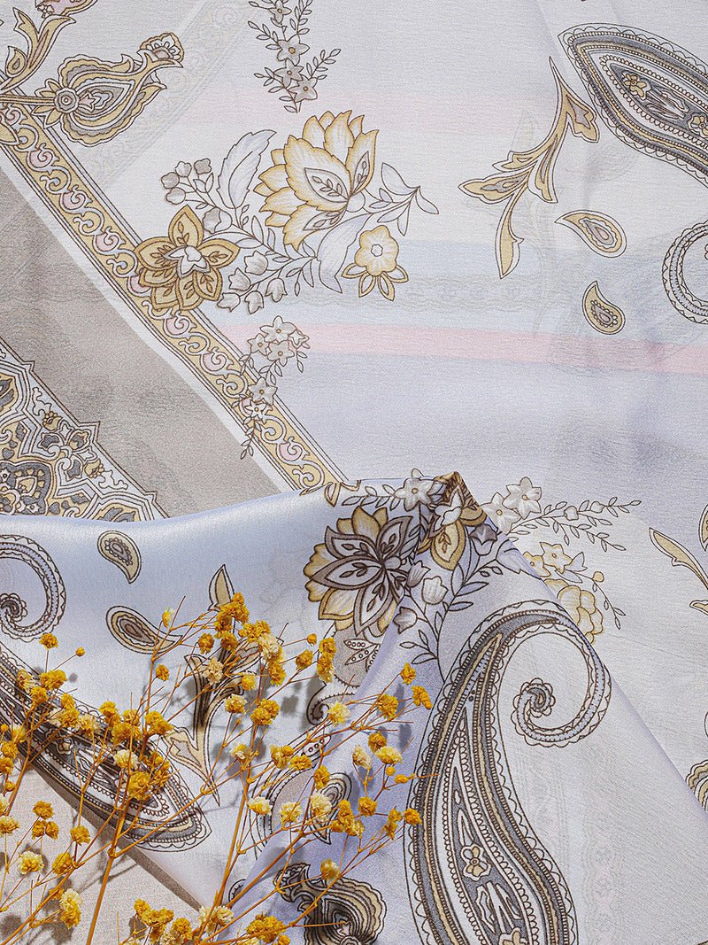 CrossKulture - LavenderWhirl Long Satin Scarf Lavender print detailing view