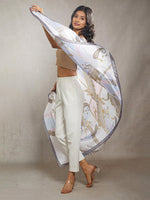 CrossKulture - LavenderWhirl Long Satin Scarf Lavender model front view