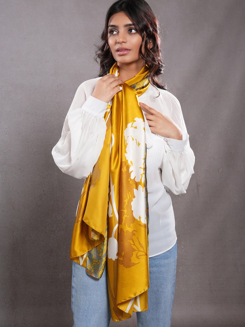 CrossKulture - GoldenAura Long Satin Scarf Golden front model view