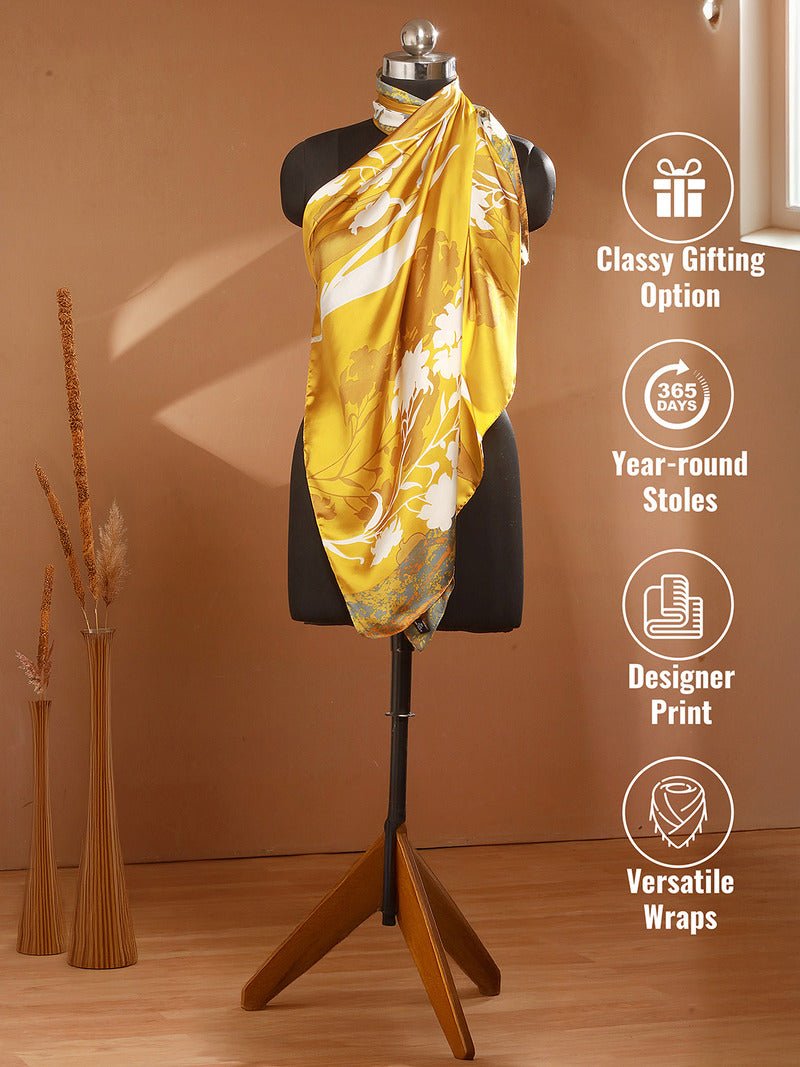 CrossKulture - GoldenAura Long Satin Scarf Golden inforgaphic image