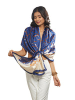 CrossKulture - RoyalKiss Long Satin Scarf Blue front model view
