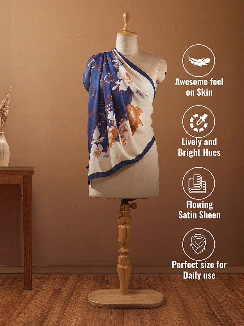 CrossKulture - RoyalKiss Long Satin Scarf Blue infographic image