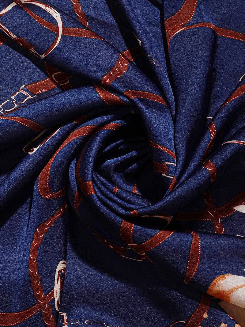 CrossKulture - RoyalKiss Long Satin Scarf Blue fabric detailing view