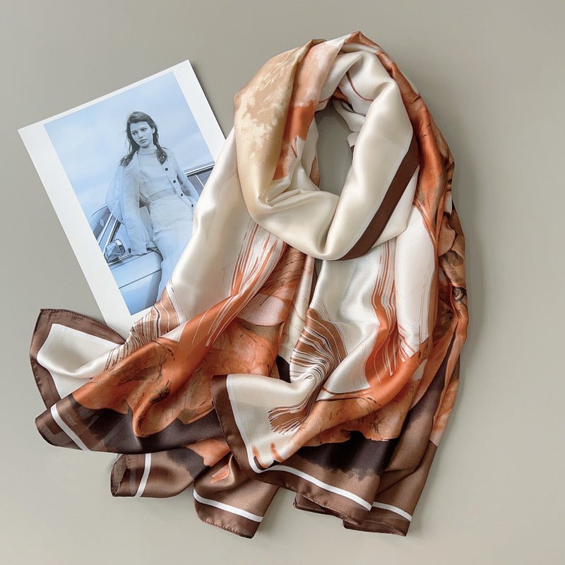 CrossKulture - SunsetAllure Long Satin Scarf Rust round style view