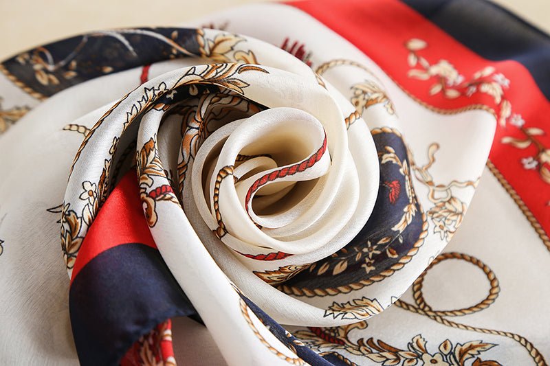 CrossKulture - RoyalChariot Long Satin Scarf Creme fabric detailing view