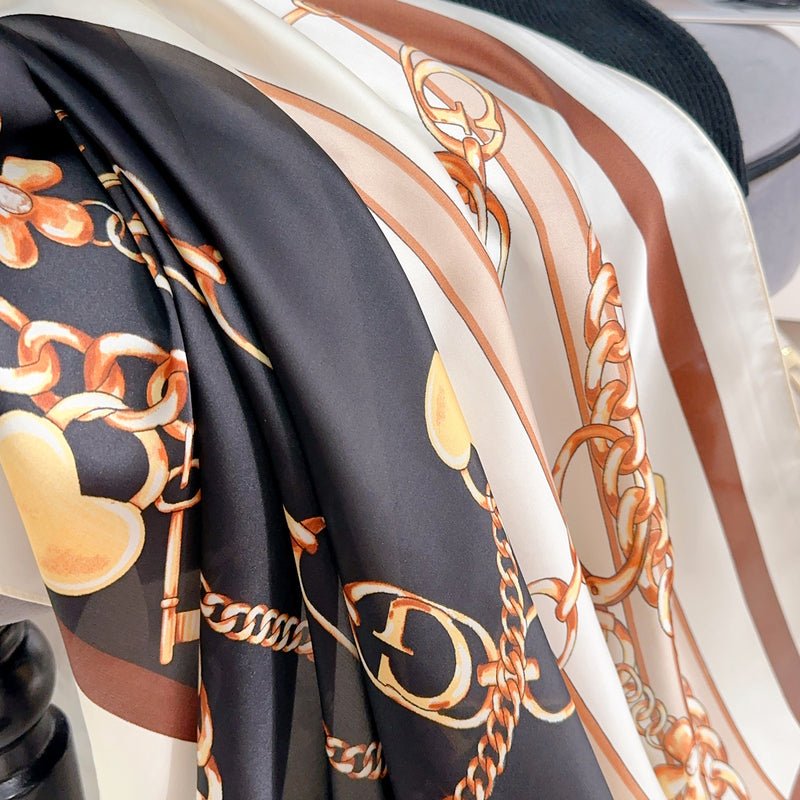 CrossKulture - GlamorousLinks Long Satin Scarf Black fabric detailing view