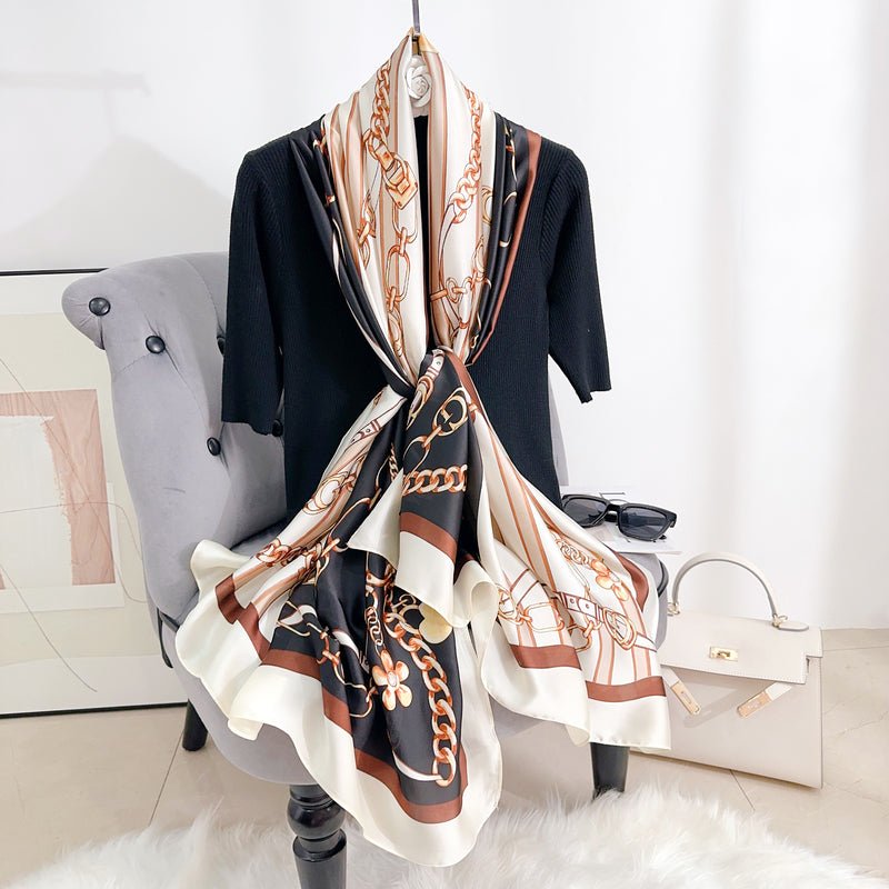 CrossKulture - GlamorousLinks Long Satin Scarf Black styled on hanger view