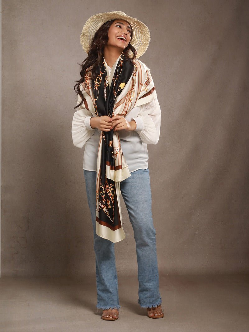 CrossKulture - GlamorousLinks Long Satin Scarf Black front model view