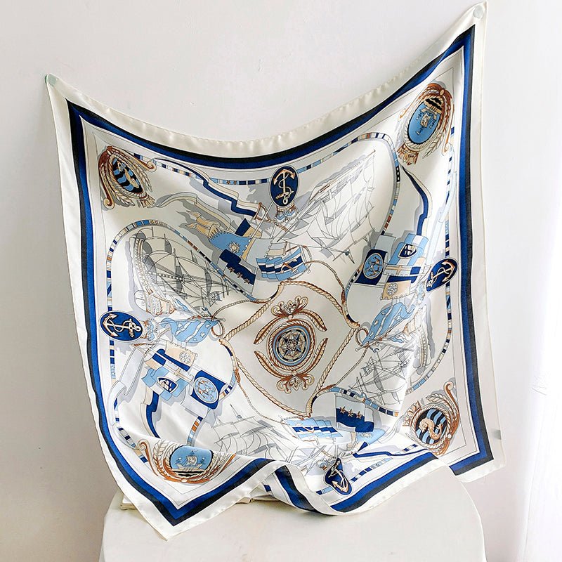 CrossKulture - WhiteSail Large Square Satin Scarf Blue full front view