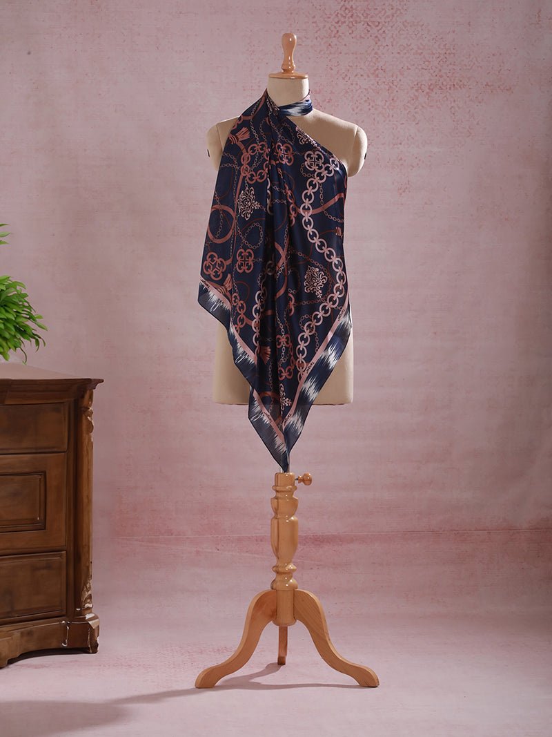CrossKulture - EntagledChains Large Square Satin Scarf Blue mannequin view
