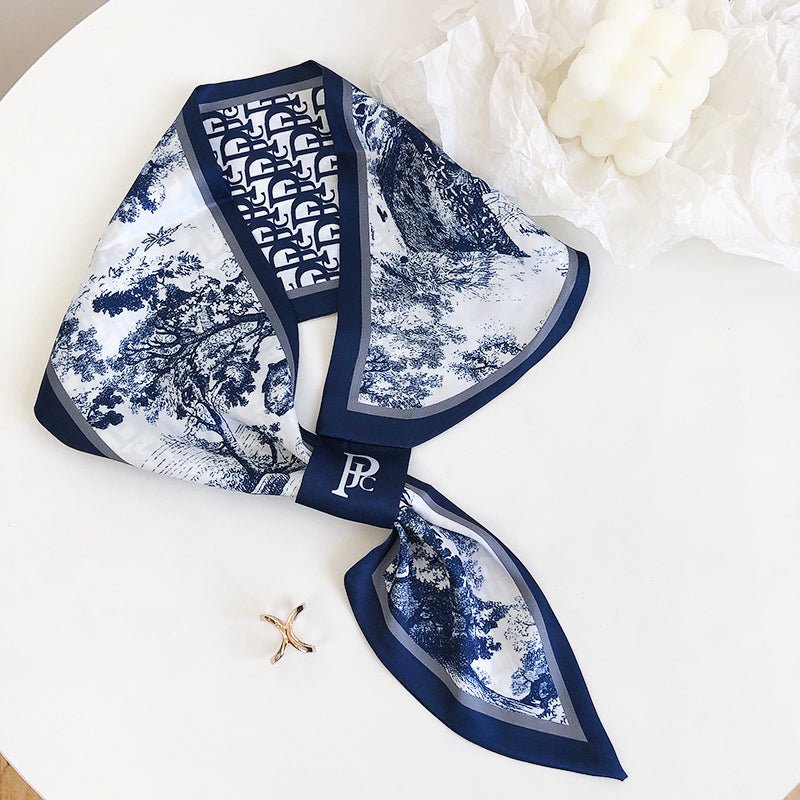 CrossKulture - TwilightScene Satin Neck Scarf Navy Blue knot style view