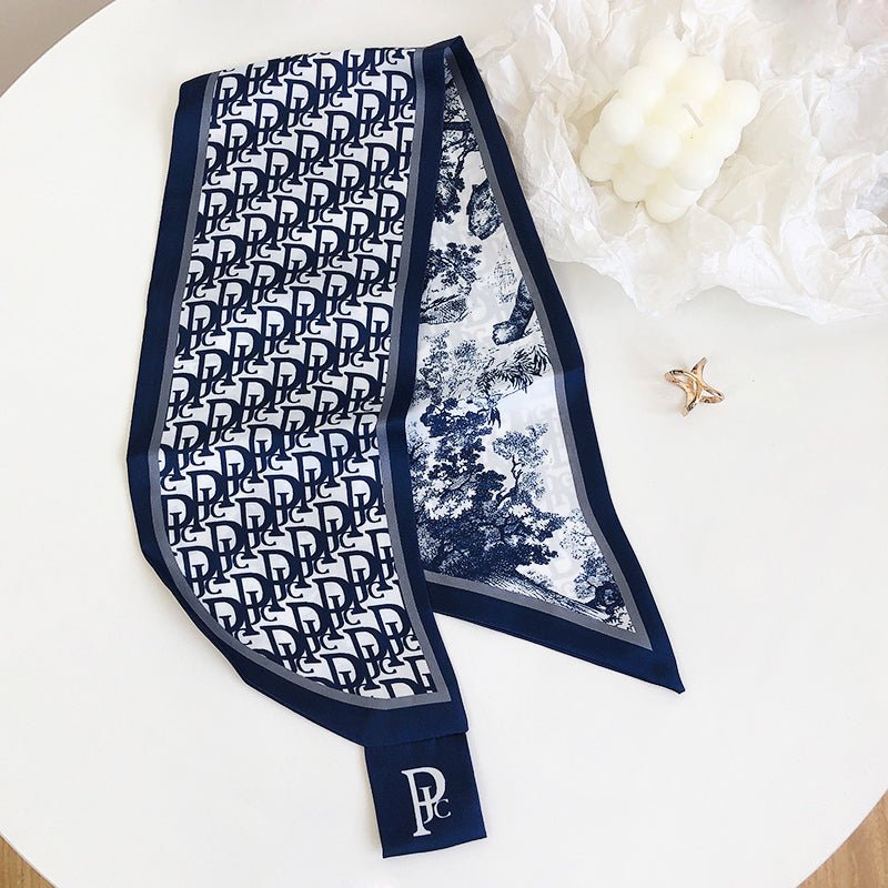 CrossKulture - TwilightScene Satin Neck Scarf Navy Blue open view