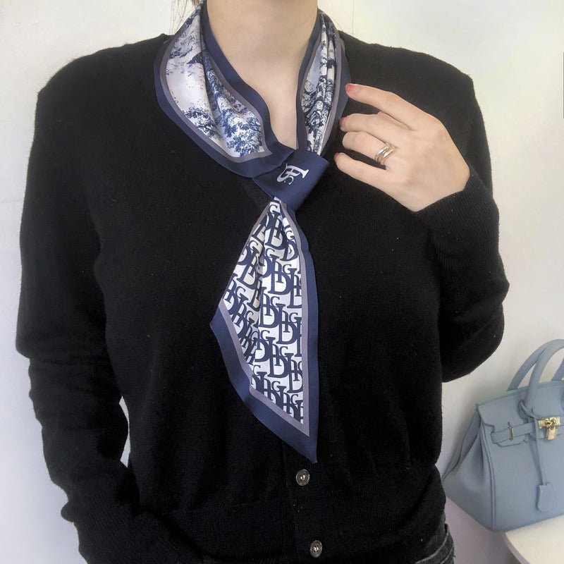 CrossKulture - TwilightScene Satin Neck Scarf Navy Blue model front view