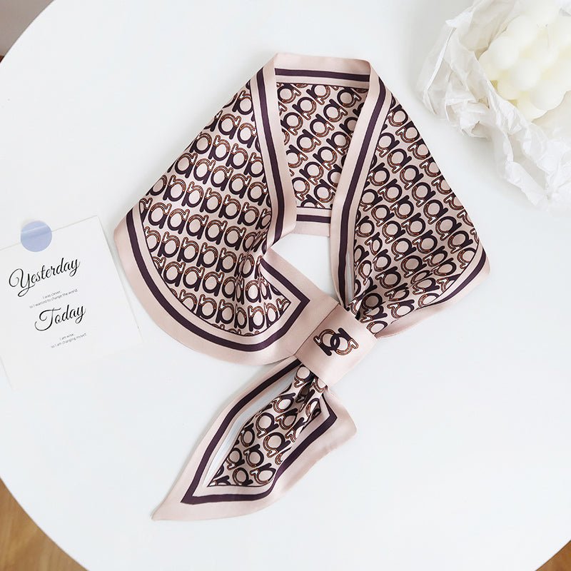 CrossKulture - ChampagneScript Satin Neck Scarf Pink front knot style view