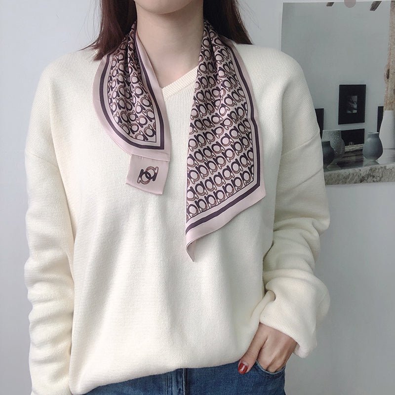 CrossKulture - ChampagneScript Satin Neck Scarf Pink front model view