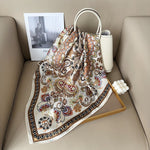 CrossKulture - GorgeousSpring Small Square Satin Scarf OffWhite Multicoloured placed on a bag view