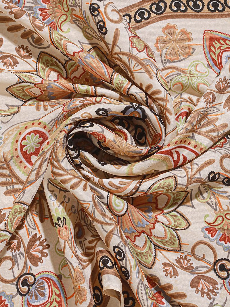 CrossKulture - GorgeousSpring Small Square Satin Scarf OffWhite Multicoloured print detailing view