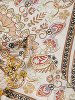 CrossKulture - GorgeousSpring Small Square Satin Scarf OffWhite Multicoloured fabric detailing view