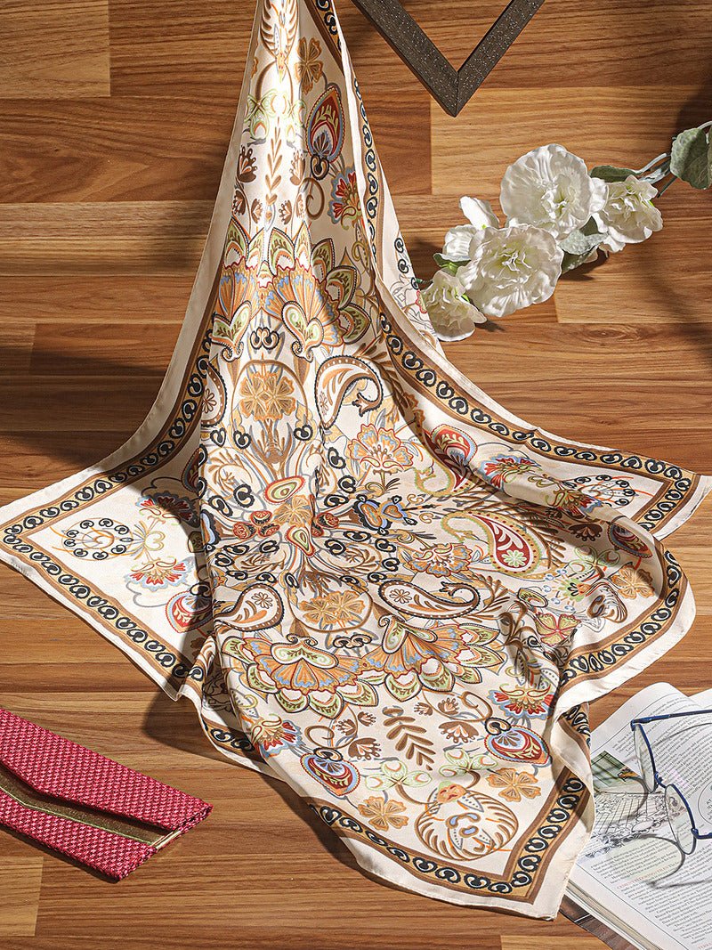 CrossKulture - GorgeousSpring Small Square Satin Scarf OffWhite Multicoloured flare view