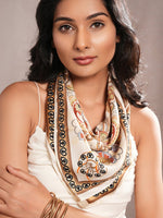 CrossKulture - GorgeousSpring Small Square Satin Scarf OffWhite Multicoloured model front view