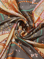 CrossKulture - SmokyBlaze Small Square Satin Scarf Orange fabric detailing view