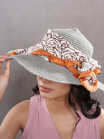CrossKulture - CocoaBliss Small Square Satin Scarf Brown tied on hat view