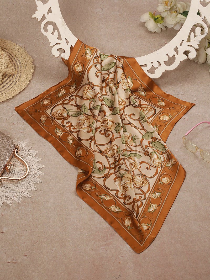 CrossKulture - CaramelFlora Small Square Satin Scarf OffWhite flare view