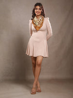 CrossKulture - CaramelFlora Small Square Satin Scarf OffWhite model front view