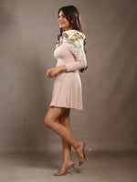 CrossKulture - SatinCreme Small Square Satin Scarf Offwhite side model view