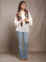 CrossKulture - BusyColours Small Square Satin Scarf Black front model view