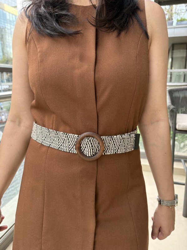 WildWeave Black White Women Broad Fabric Belt
