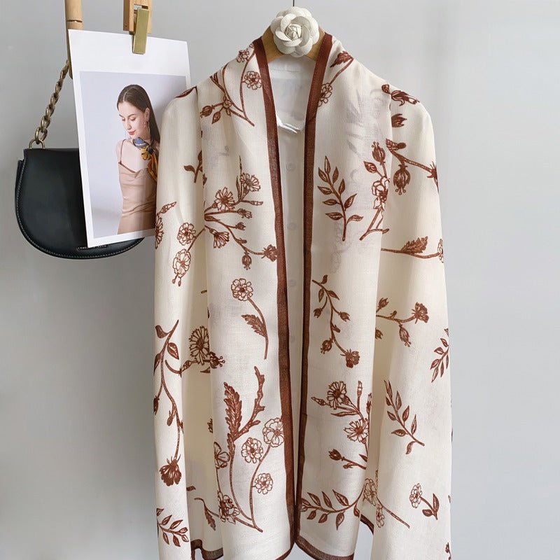 CrossKulture - WhisperingFerns Viscose Cotton Scarf Brown styled on hanger view