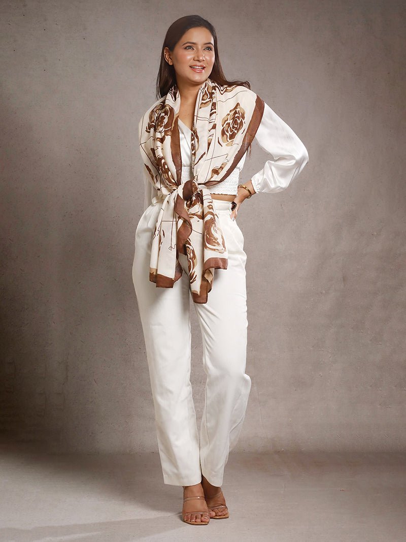 CrossKulture - CocoRose Viscose Cotton Scarf Chocolate Brown front model view
